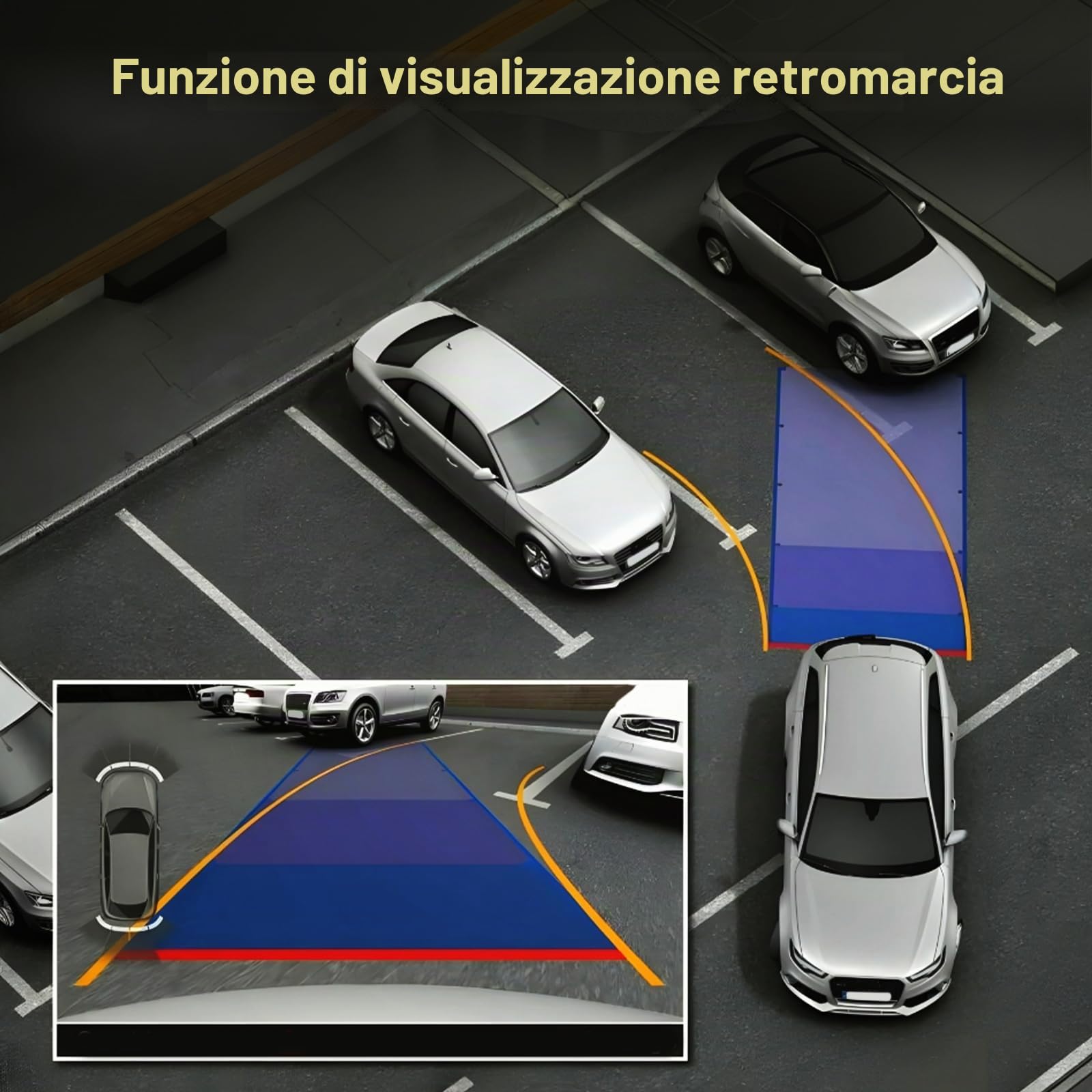 Inefala Full HD 1080P Dash Cam con Quattro Videocamera per Auto 4 Canali 360°, 3'' Schermo con 64GB di Memoria e 8 IR Visione Notturna, Registratore di Viaggio con G-Sensor e Monitoraggio Parcheggio