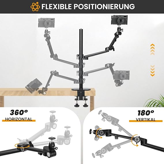 TARION Table Tripod Camera Table Mount Clamp Tripod: Camera Overhead Tripod Table Mount Flexible Articulated Arm Table Clamp Tripod with Tablet Clamp for DSLR Cameras Ring Light Webcam Titanrig Lite Z