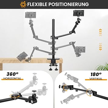TARION Table Tripod Camera Table Mount Clamp Tripod: Camera Overhead Tripod Table Mount Flexible Articulated Arm Table Clamp Tripod with Tablet Clamp for DSLR Cameras Ring Light Webcam Titanrig Lite Z