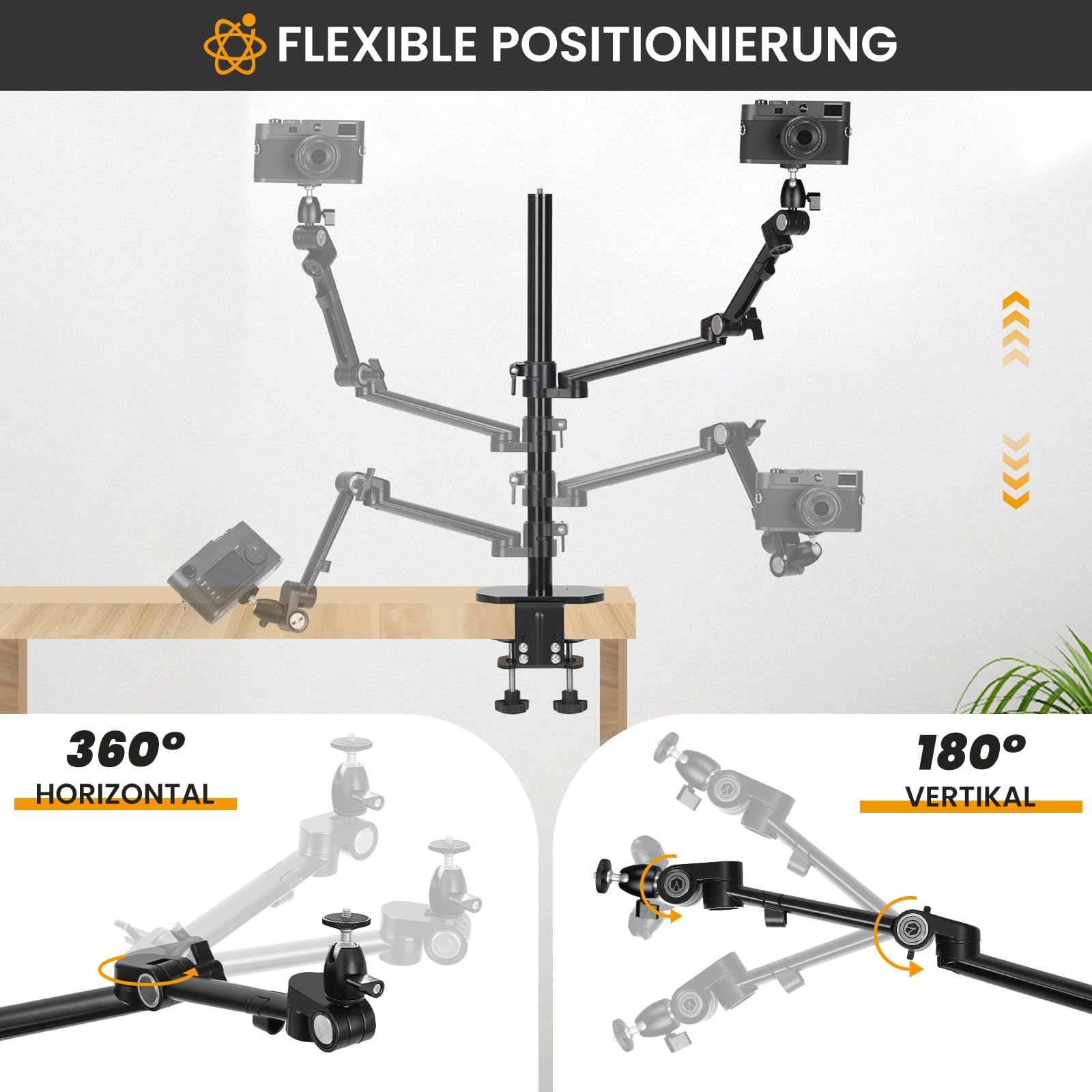 TARION Tischstativ Kamera Tischhalterung Klemmstativ: Kamera Overhead Stativ Tisch Halterung Flexibel Gelenkarm Tischklemmstativ mit Tablet Klemme für DSLR Kameras Ringlichts Webcam Titanrig Lite Z
