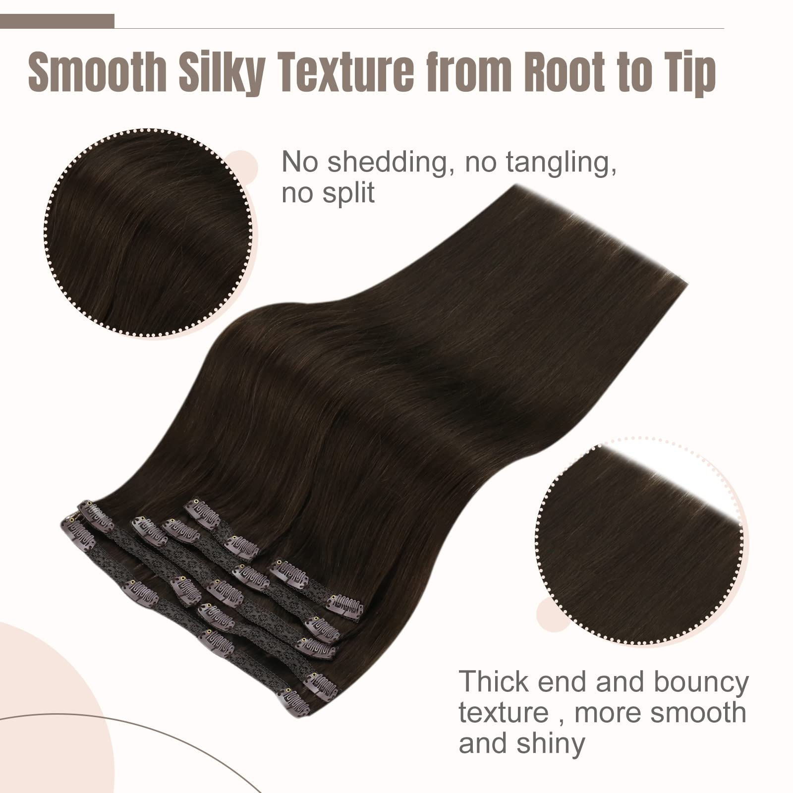 Fshine Extension Clip Capelli Veri 120g 40cm 7pcs Extension Clip Capelli Umani Lisci Castano Scuro Double Weft Extension Capelli Remy Clip Brasiliani Clip In Human Hair Extensions #2