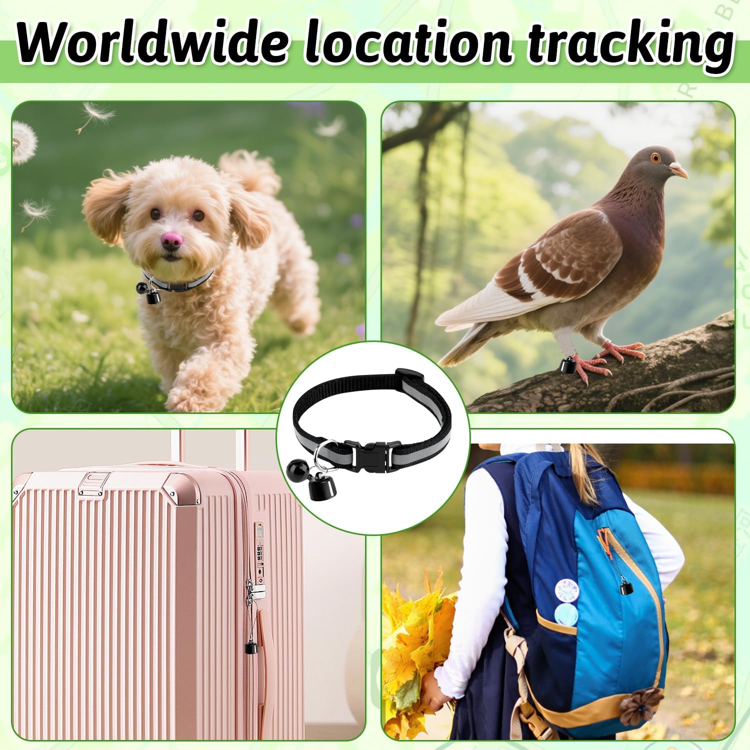 Traceur GPS Chat et Chien, Collier GPS Chat Compatible iOS et Android, Traceur GPS sans Abonnement ni Carte SIM, Tracker Étanche pour Animaux, Clés, Bagages et Véhicules
