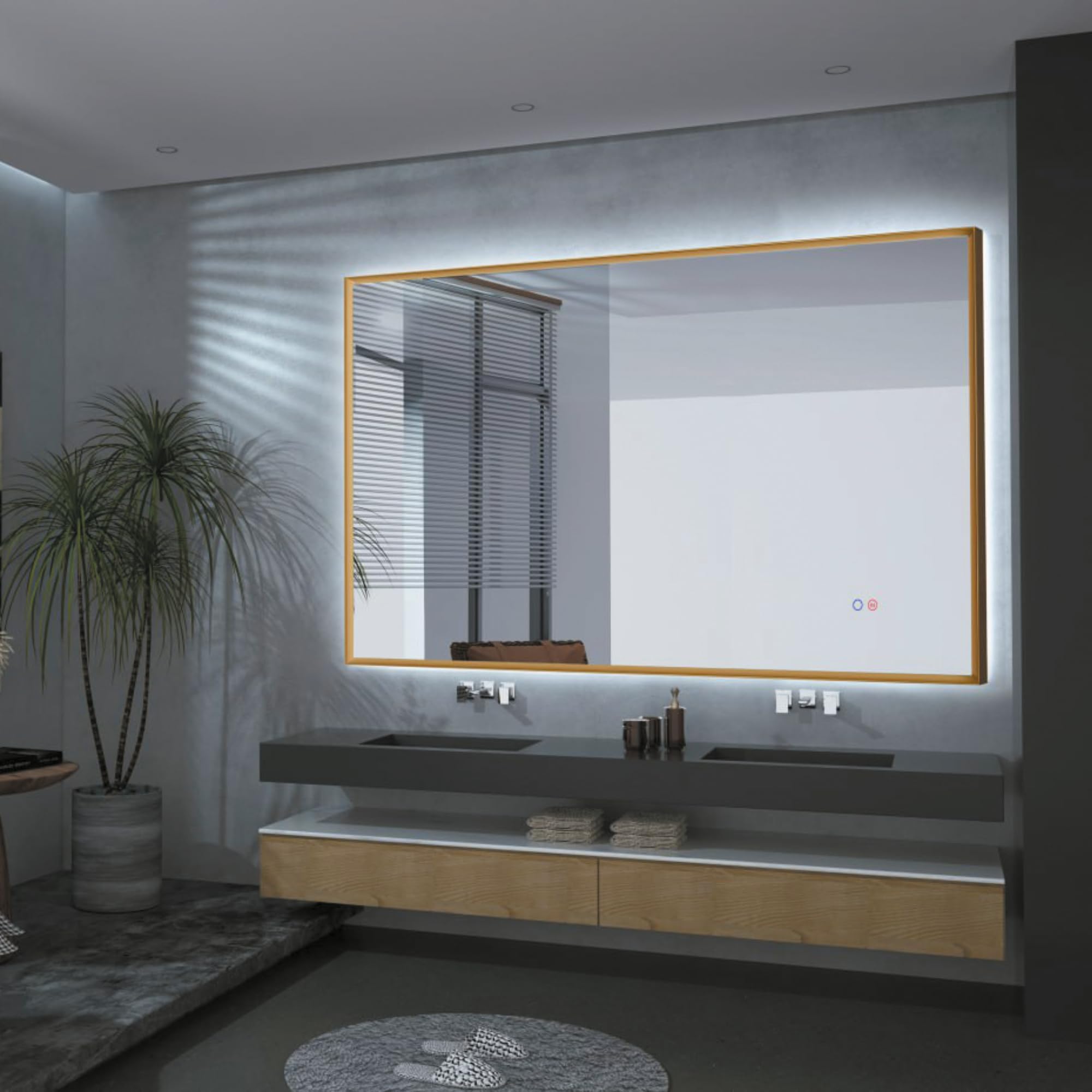 LEDIMEX - Espejo 120x80cm Baño con Luz LED y Antivaho | Espejo Retroiluminado Cuarto de Baño con Luz (Cálida, Neutra y Fría) y Sensor ON/Off | Espejo Rectangular con Marco Dorado para Mueble