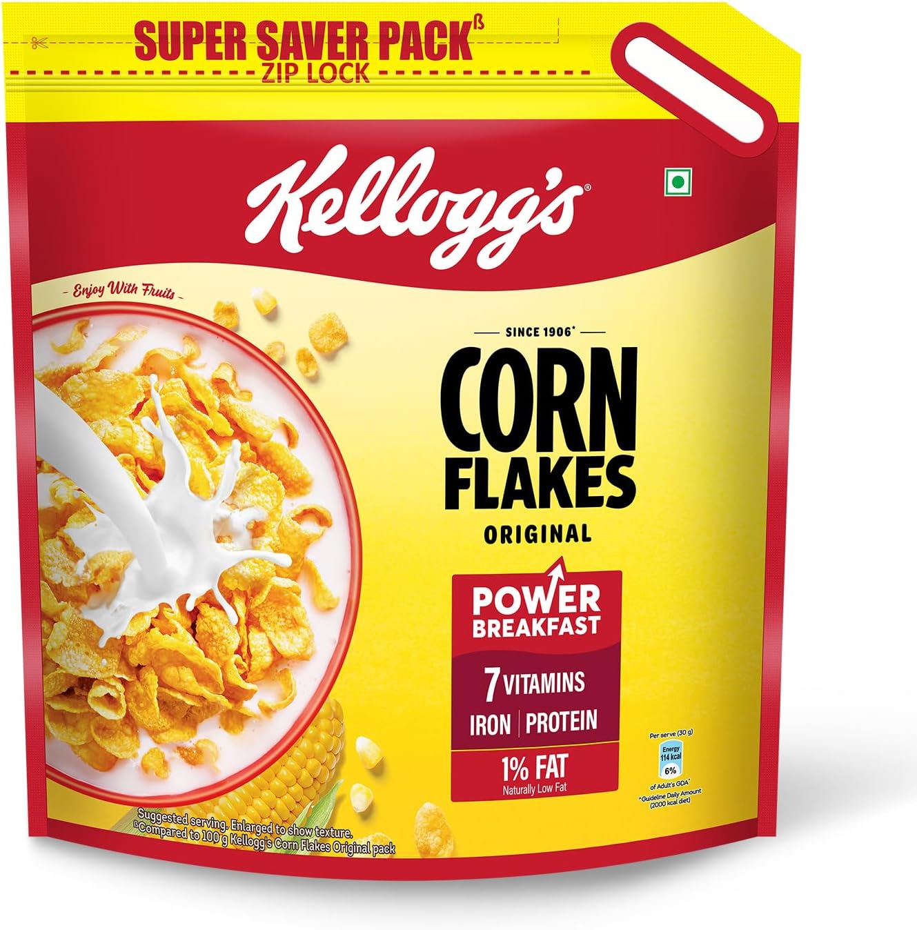Corn Flakes Original 1.2kg/1.15kg | Power of 5: Energy, Protein, Iron, IMMUNO NUTRIENTS, Vitamins B1, B2, B3 & C| Corn Flakes, Breakfast Cereal