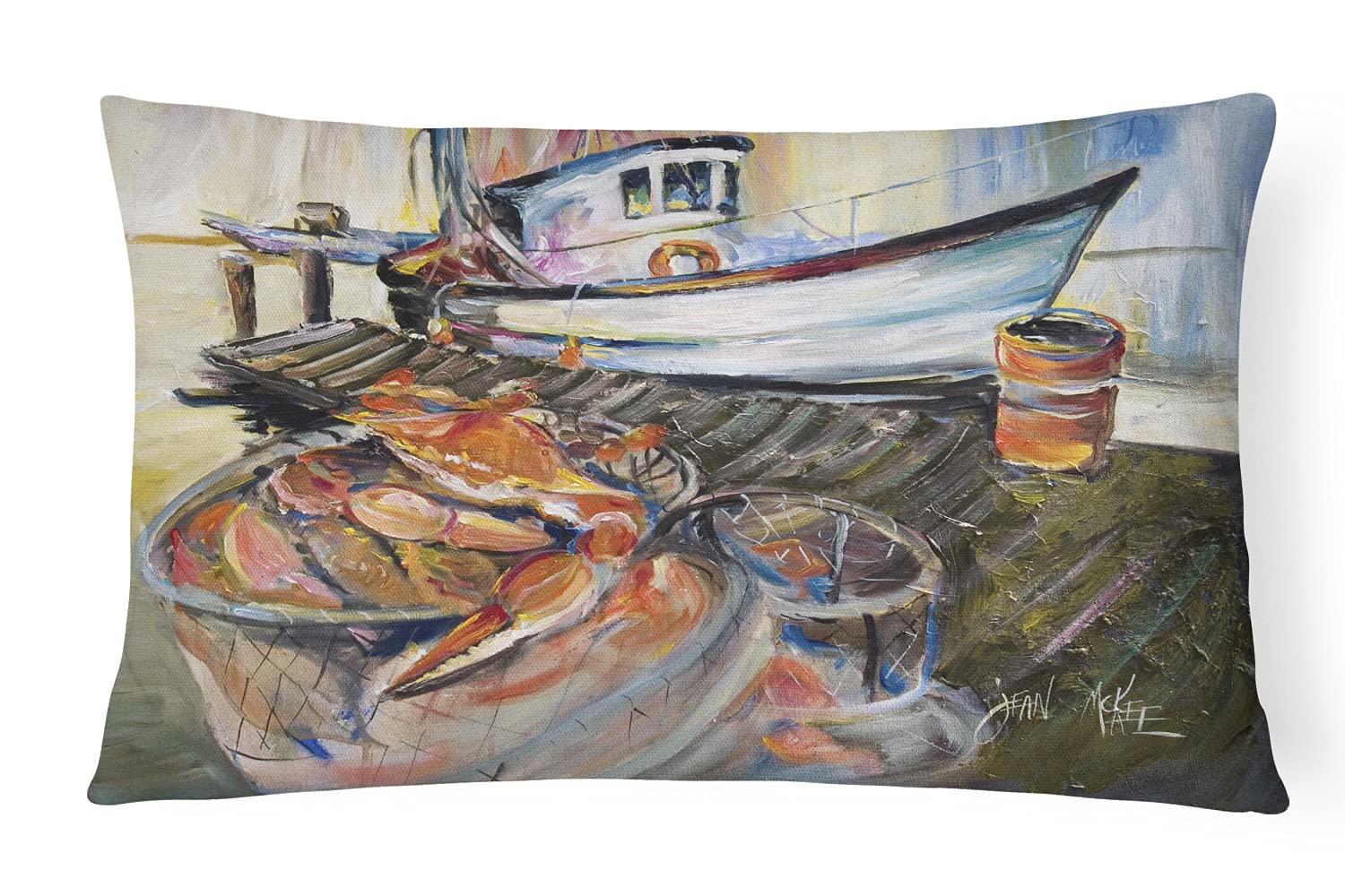 Caroline's Treasures JMK1104PW1216 Blue Crab Trap Canvas Fabric Decorative Pillow Machine Washable, Indoor Outdoor Decorative Pillow for Couch, Bed or