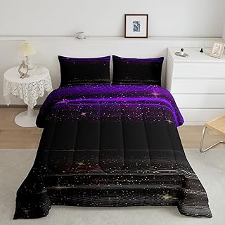 Black Ombre Comforter Purple Geometric Stripe Bedding Set Queen Galaxy Stars Gradient Down Comforter Modern Abstract Stripe Duvet Insert Soft Lightweight Quilt Set With 2 Pillowcases Bedroom Decor