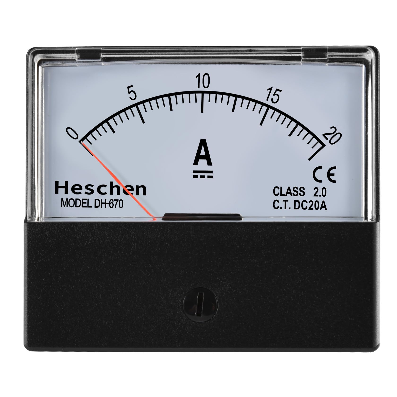 Heschen Rettangolo pannello montato misuratore di corrente amperometro, DH-670, DC 0-20A, 670 stile, classe 2.0