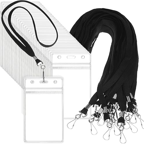 Miniatura 8 de Marspark 100 juegos de cordón transparente con soporte para identificación, cordón plano a granel con insignia retráctil, soporte de plástico para