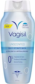 Vagisil Unscented Feminine Wash, pH Balanced Gynecologist Tested Intimate Area Cleanser, Hypoallergenic 12oz