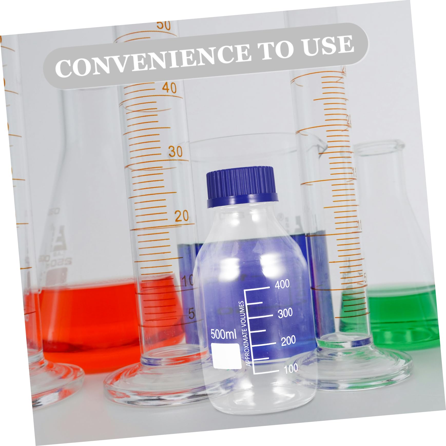 Cabilock Lot de 2 Flacon de Réactif Chimique Couvercle et Ligne de Mesure Claire, 500ml, en Verre, pour Recherche en Laboratoire, Round Lab