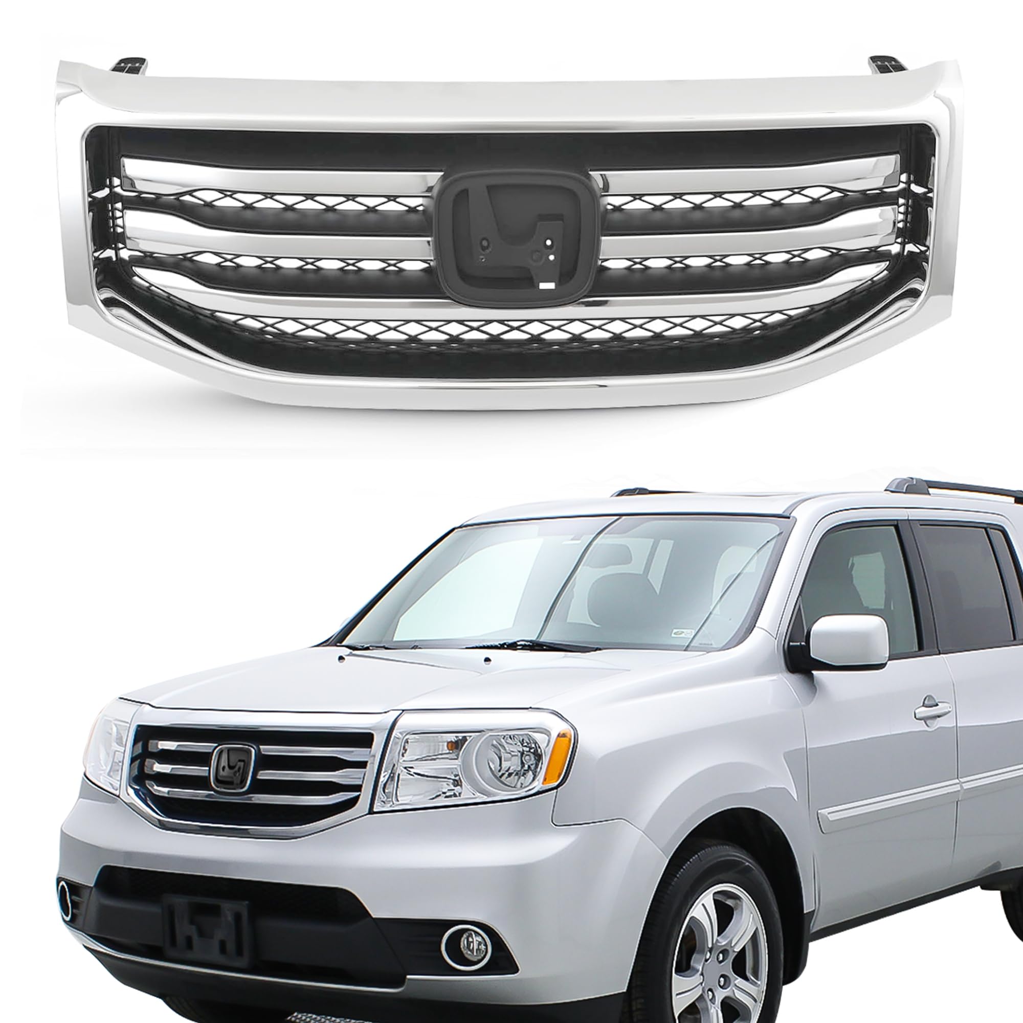 PartsFlow Front Bumper Upper Grill for 2012-2015 Honda Pilot