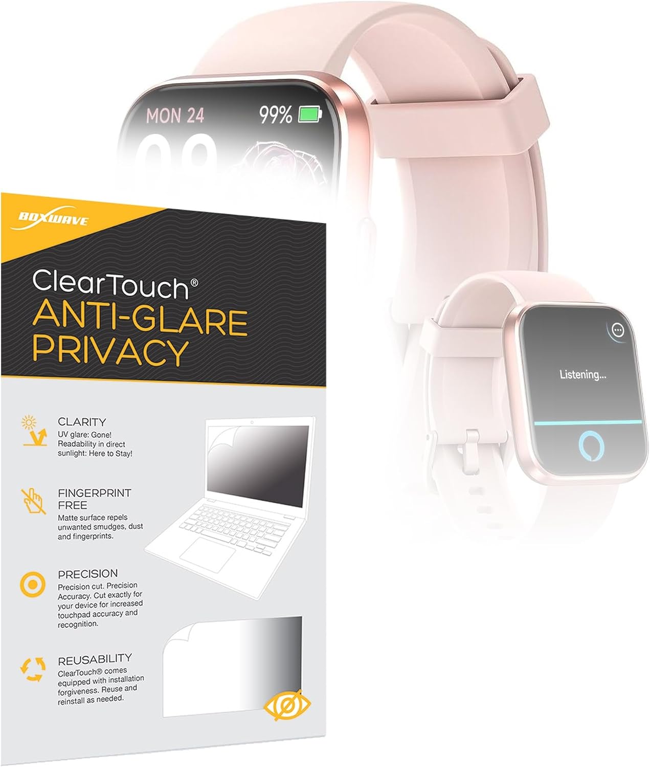 BoxWave Screen Protector Compatible With aeac Smart Watches for Women model ID208plus (1.85 in) - ClearTouch Anti-Glare Privacy (2-Pack), Privacy Screen Protector Flexible Film Anti-Glare