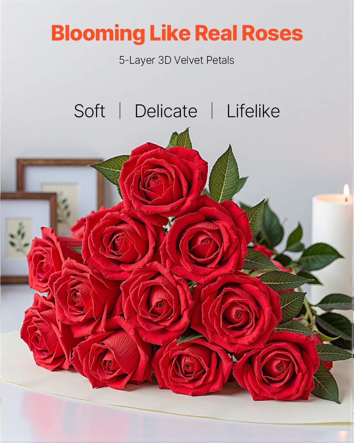 VEVOR Artificial Flowers, 60 pcs Real Looking Red Foam Fake Roses Bulk, Faux Red Bridal Shower with Stems for DIY Wedding Bouquets, Home Centerpieces Arrangements, Party Tables Decorations - Image 2