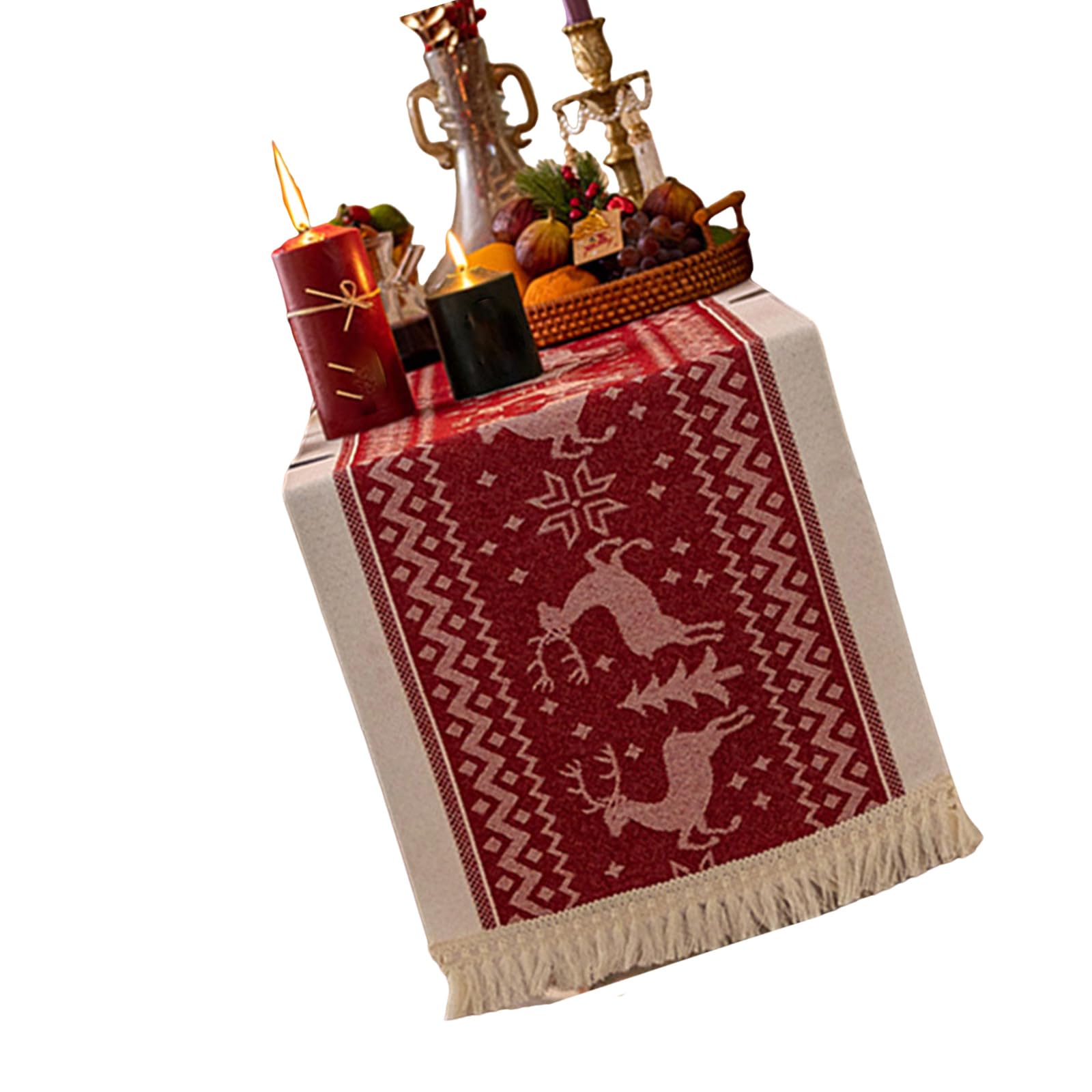 Tsophreniq Vibranting Color Handwoven Linen Blend Tablecloth Tassels Accent Natural Textured Dining Surfaces Cover Washable Cotton Linen Table Cover