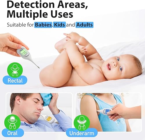 Boncare 9 Seconds Basal Body Thermometer for Ovulation, Oral Thermometer for Adults and Kids - Accurate Rectal Thermometer, with Fever Alarm and Large Display (Rice-White)(Rice-white)