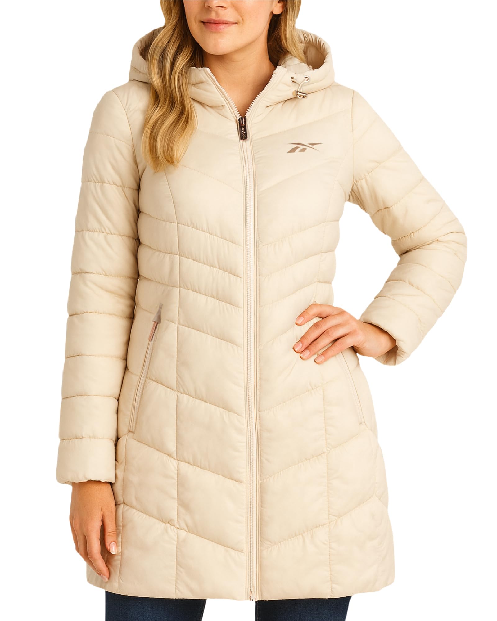 Reebok Women's Champagne Puffer Jacket - Long Quilted Hooded Winter Coat For - Lightweight Packable Outerwear Jackets For S
