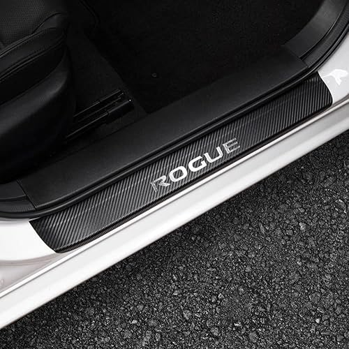 LEXLEY Protector de umbral de puerta de cuero estilo fibra de carbono para Nissan Rogue 2014-2026 Rogue Sport 2017-2022, protector de umbral de