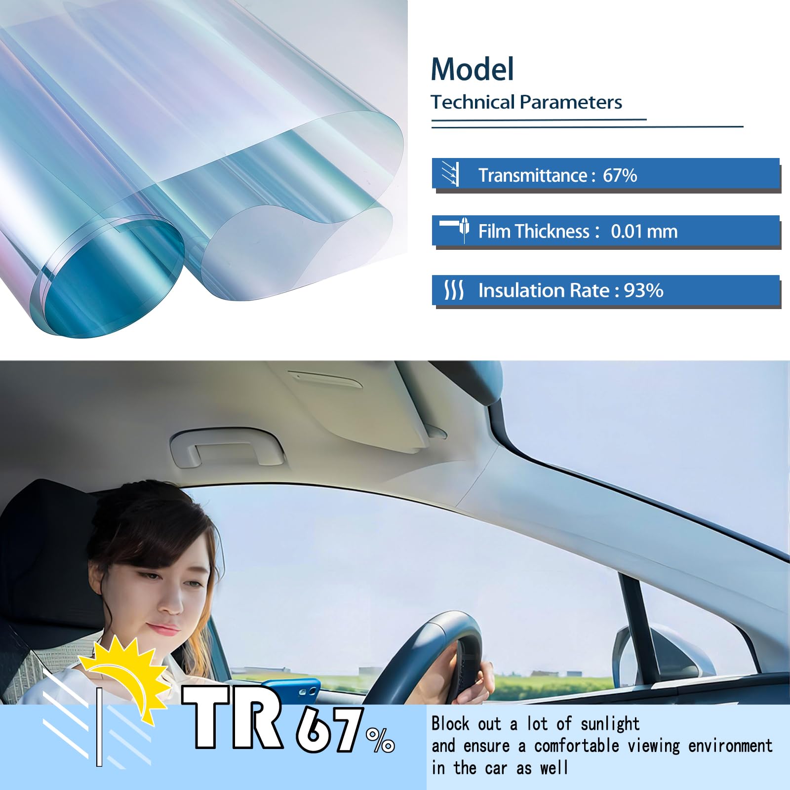 XhuangTech Automotive car tints for Window, Blue Front Windshield
