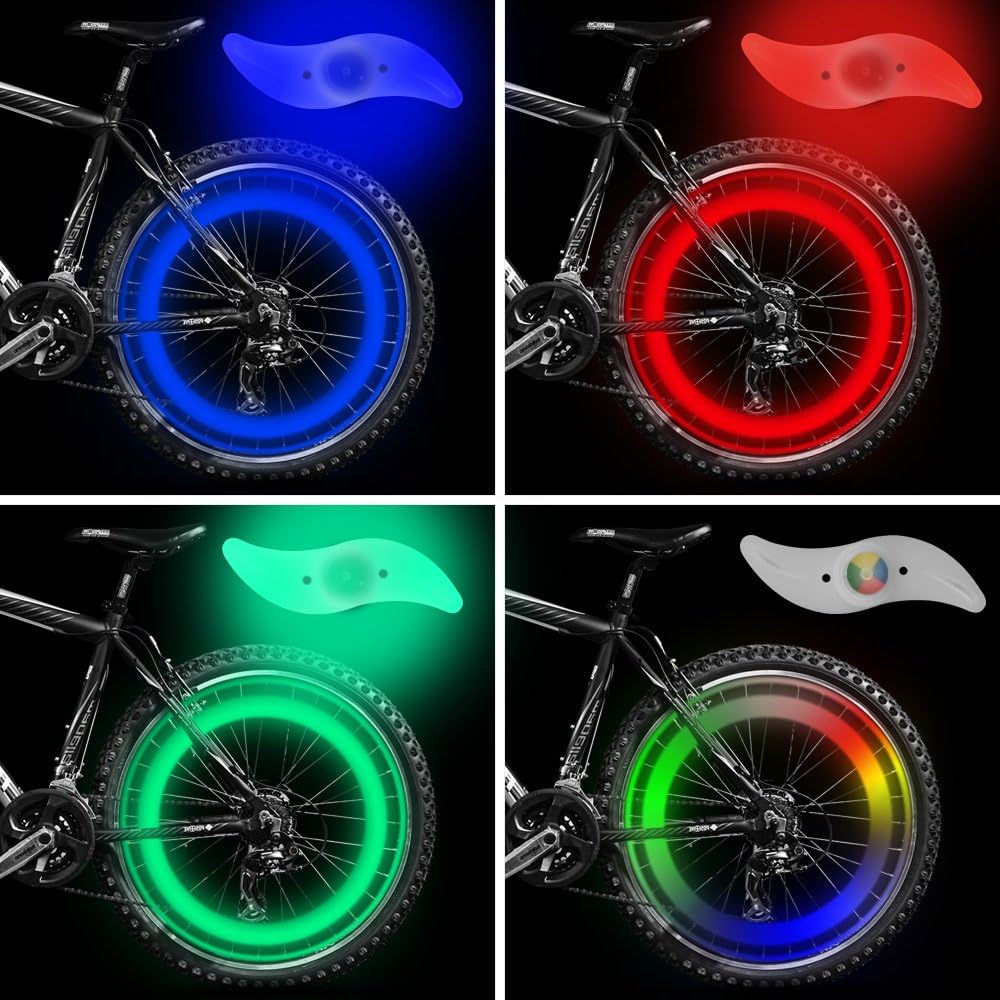 Nasharia Bike Spoke Light, 4pcs Bike Wheel Lights Spoke Decoration Waterproof, Ultimate Safety Bike Wheel Light with 3 LED Flash Modes Neon Lamp Included (Blue/Green/Red/Multicolor)