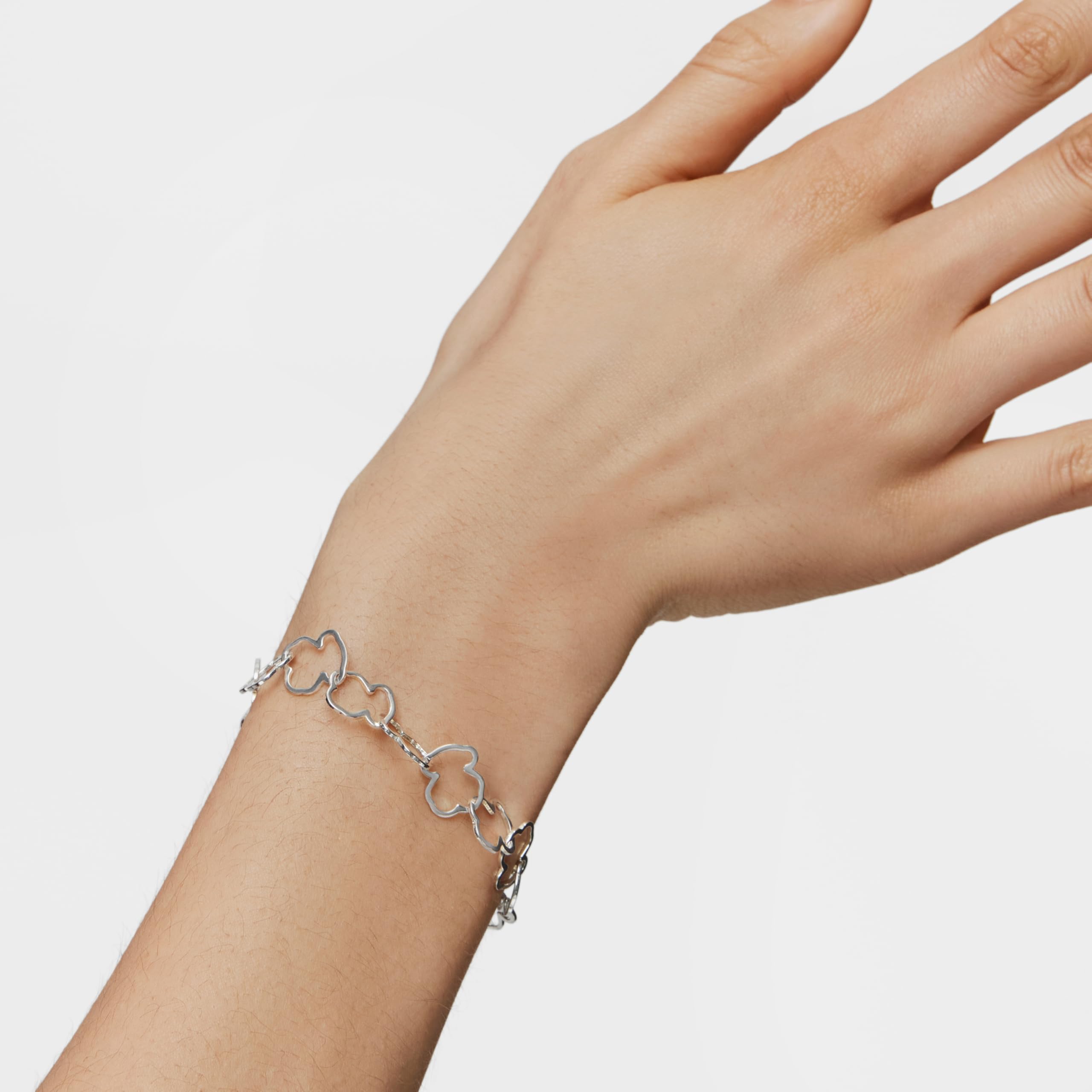 TOUS Bracciale da donna in argento sterling con motivo orsi a giostra 1,25 cm, lunghezza 19 cm, classico ed elegante, collezione carosello, 19 cm, Argento sterling