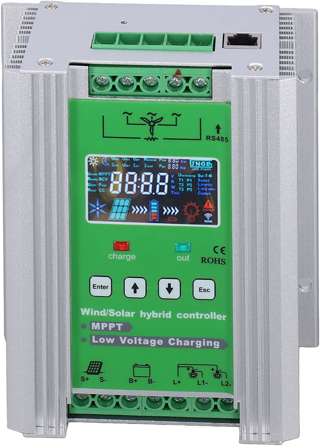 FAXIOAWA Regolatore di Carica Solare Eolico Ibrido, 8000W Identificazione Automatica ad Alta Efficienza Tensione Regolatore di Carica Boost con Display LCD per Lampione Stradale off Grid,48v