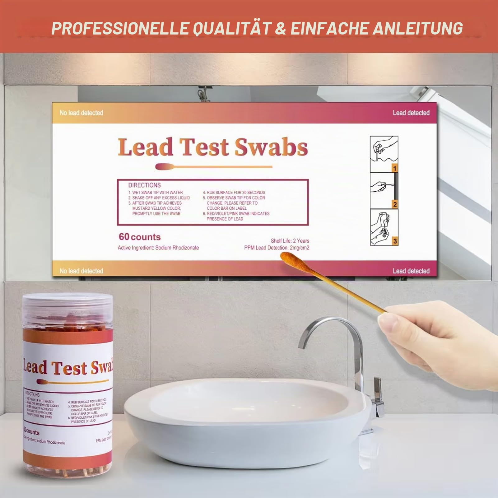 SYFUNLV Blei-Test-Kit mit 60 Zählungen Blei Testtupfer Einweg-Baumwolle Blei Farbe Test Kit zum Testen von Hausfarbe und Metall – einfach zu bedienen, schnelle Testergebnisse in 30 Sekunden