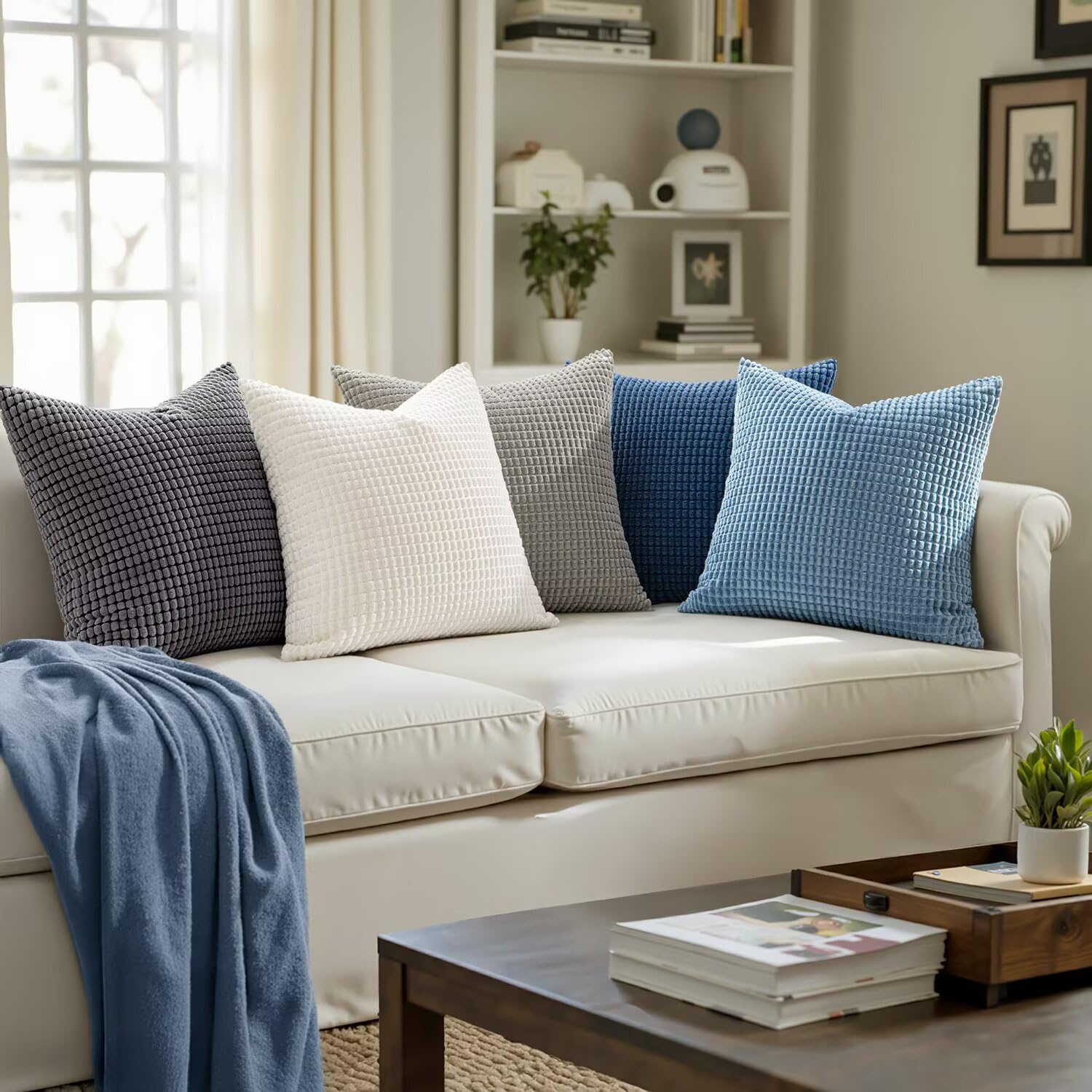 MIULEE Set van 2 gestreepte corduroy vierkante kussensloop zachte kussenslopen Sham Home voor sofa bank/slaapkamer decoratieve pluizige grote kussenslopen 16x24 inch 40x60cm donkergrijs