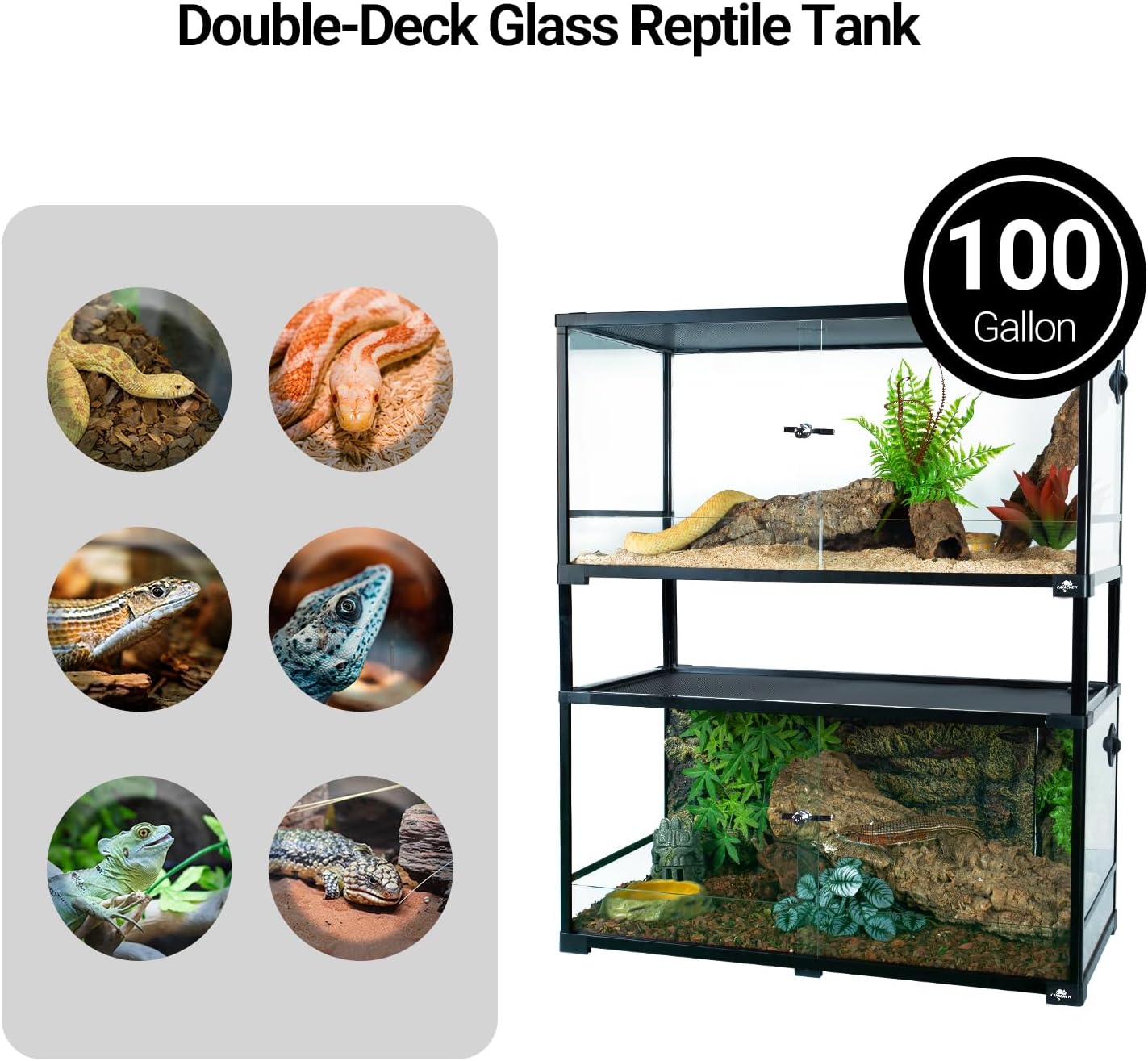 Double Stacked Reptile Tank, 36" x 18" x 44" Tall Reptiles Terrarium, Front Opening, Full Vision, Knock Down, 2 Pack 50 Gallon Glass Cage for Reptile, Bearded Dragon, Lizard, Snake, Gecko