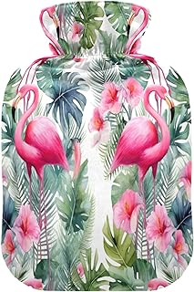Wajiw Hot Water Bottle with Cover 2L Warm Water Bottle for Hot and Cold Compress Hot and Cold Therapies,Hand Feet Warmer,Flamingo