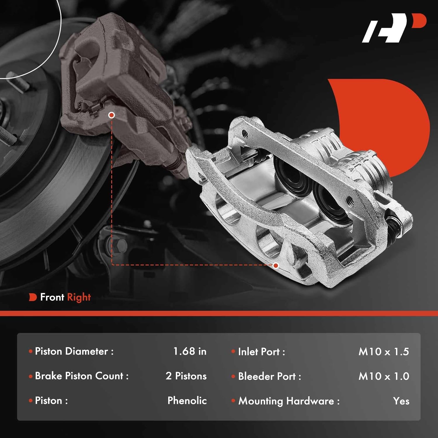A-Premium Disc Brake Caliper Assembly with Bracket Compatible with Select Ford Models - For Mustang 2005 2006 2007 2008 2009 2010 2010 - Front Right Passenger Side