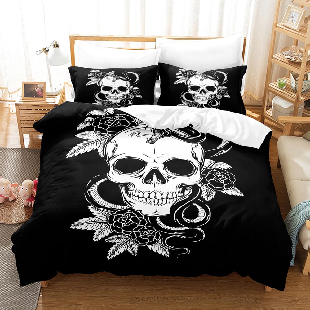 Juego de ropa de cama para adultos, diseño de calaveras de fuego, calaveras de muertos, funda nórdica con 2 fundas de almohada de 50 x 75 cm (ancho x ancho), 135 x 200 cm