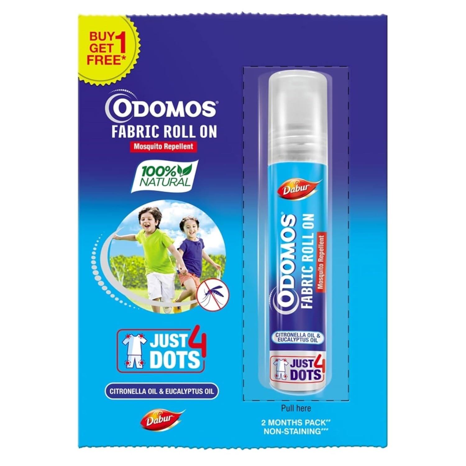 Odomos Mosquito Repellant Fabric Roll On, 8 ML (Buy 1 Get 1 Free