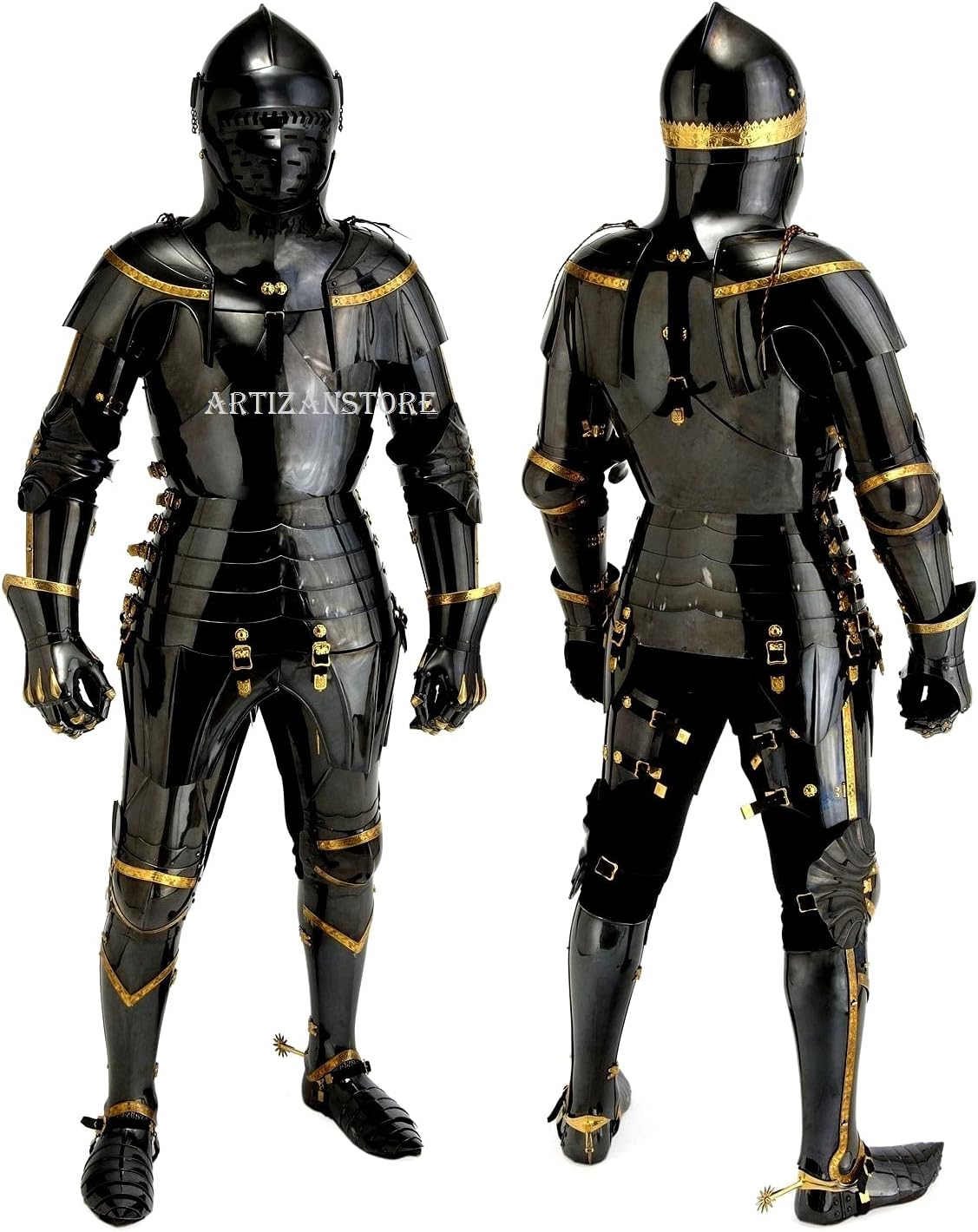 ARTIZANSTORE Full Body Medieval Knight Armor | 18 Gauge Steel Suit for Halloween & Historical Reenactments | Wearable Combat Armor | Gift for Medieval Enthusiasts
