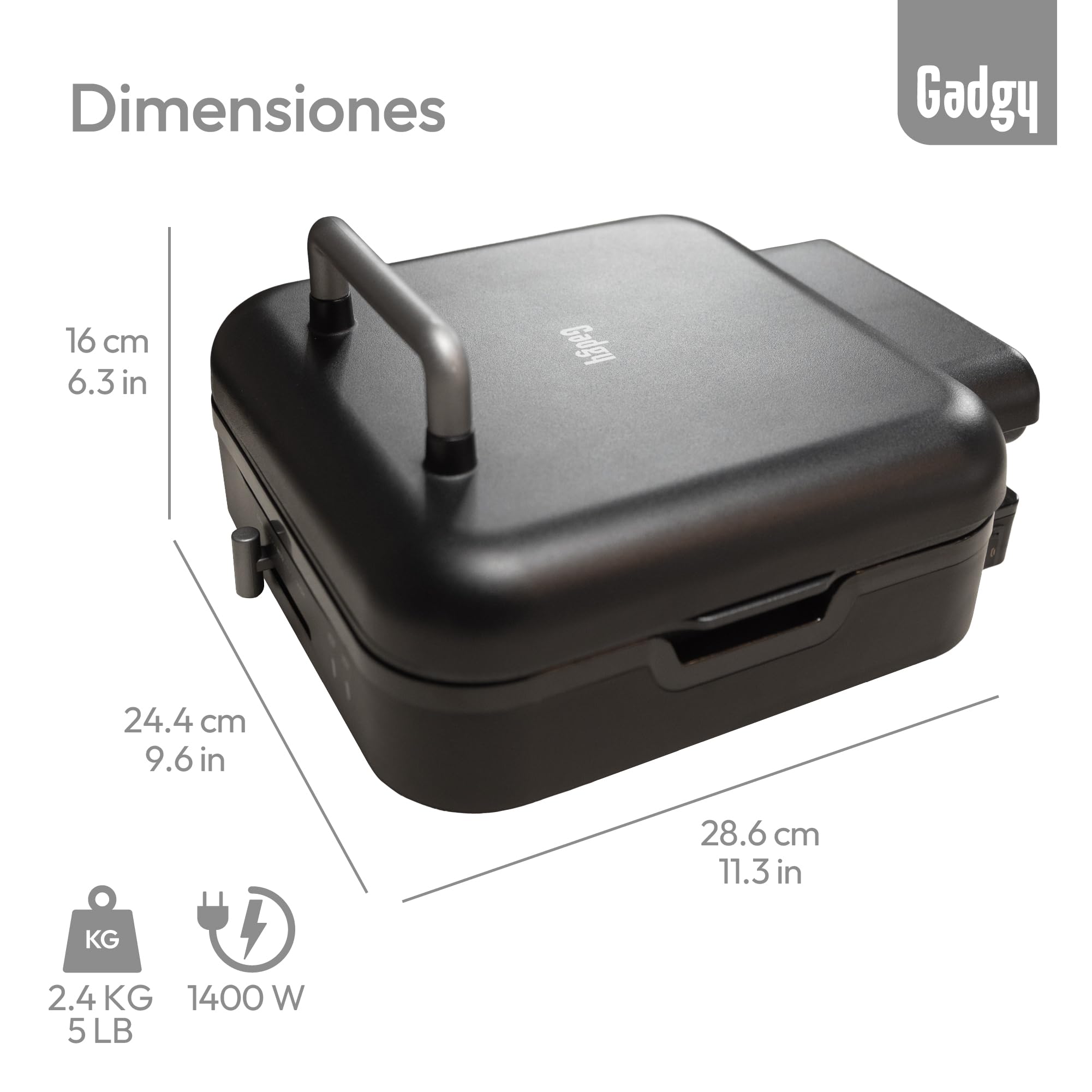Gadgy 1400W Barbacoa de Contacto 2 en 1 – Base Extraíble – Temperatura Ajustable – Asado Simple y Doble Cara – Antiadherente – Negro Mate/Plata