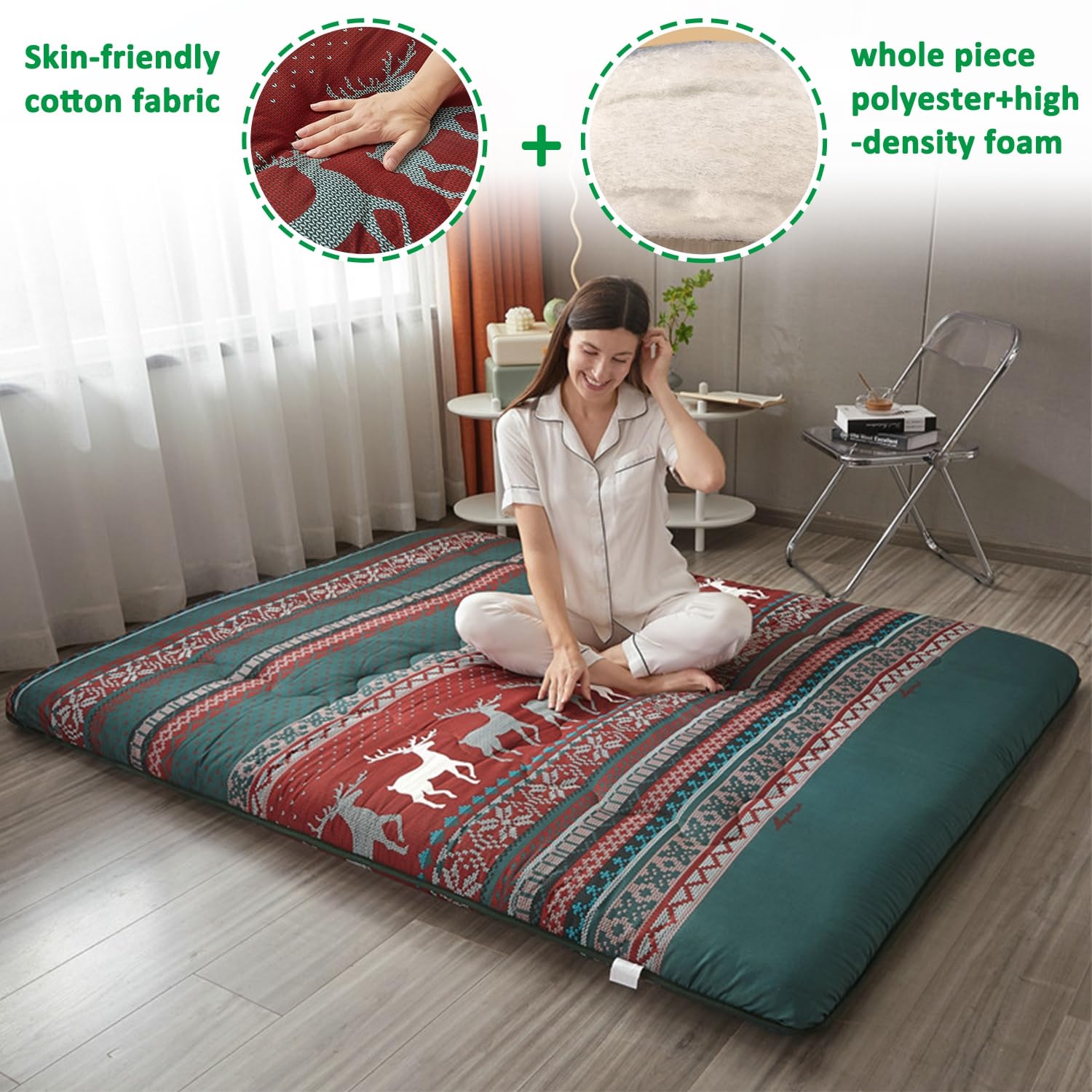 Colchón Futón Plegable YOSHOOT - Estilo Bohemio Floral, Espuma Viscoelástica, Para Dormir En Suelo, Camping O Sofá