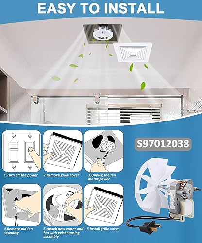 Miniatura 7 de S97012038 - Kit de motores eléctricos de repuesto para ventilador de escape de baño Broan 659 662 663 668 678 688 50CFM 97012038 Motor de ventilador