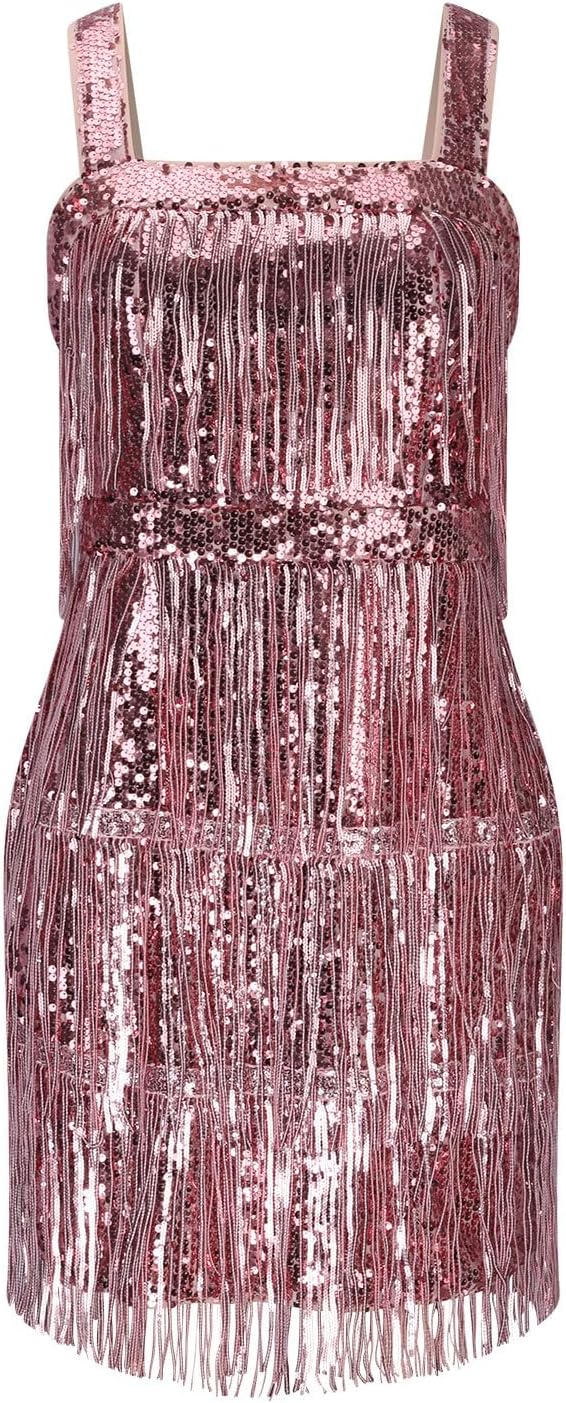 Inhzoy Womens Sequins Flapper Latin Salsa Dance Dress V-Neck Tassel 1920s Cocktail Party Dress Black XX