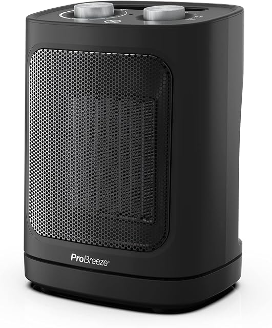 Pro Breeze® 1800W Mini Ceramic Fan Heater  Automatic Oscillation, 2 Heat Settings and Fan Only Mode, Black