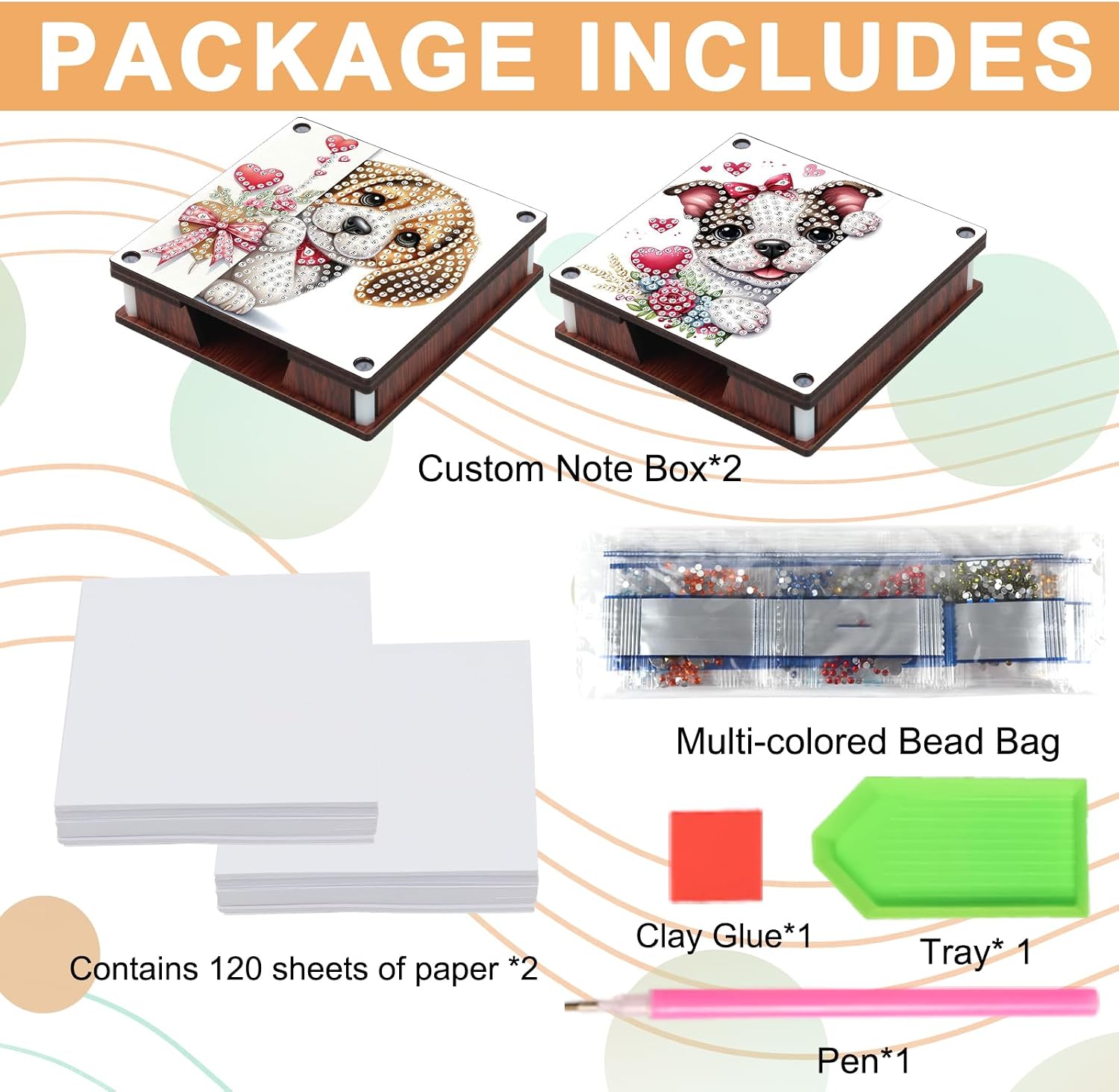 JISHSHAY 2 PCS Diamond Art Note Box Dog Diamond Painting Note Pad Holder Animal Gem Painting Gem Art Memo Boxes Mosaic Kits for Adults Embroidery Kit Memo Pad Holder, Contains 120 Sheets of Paper image 3