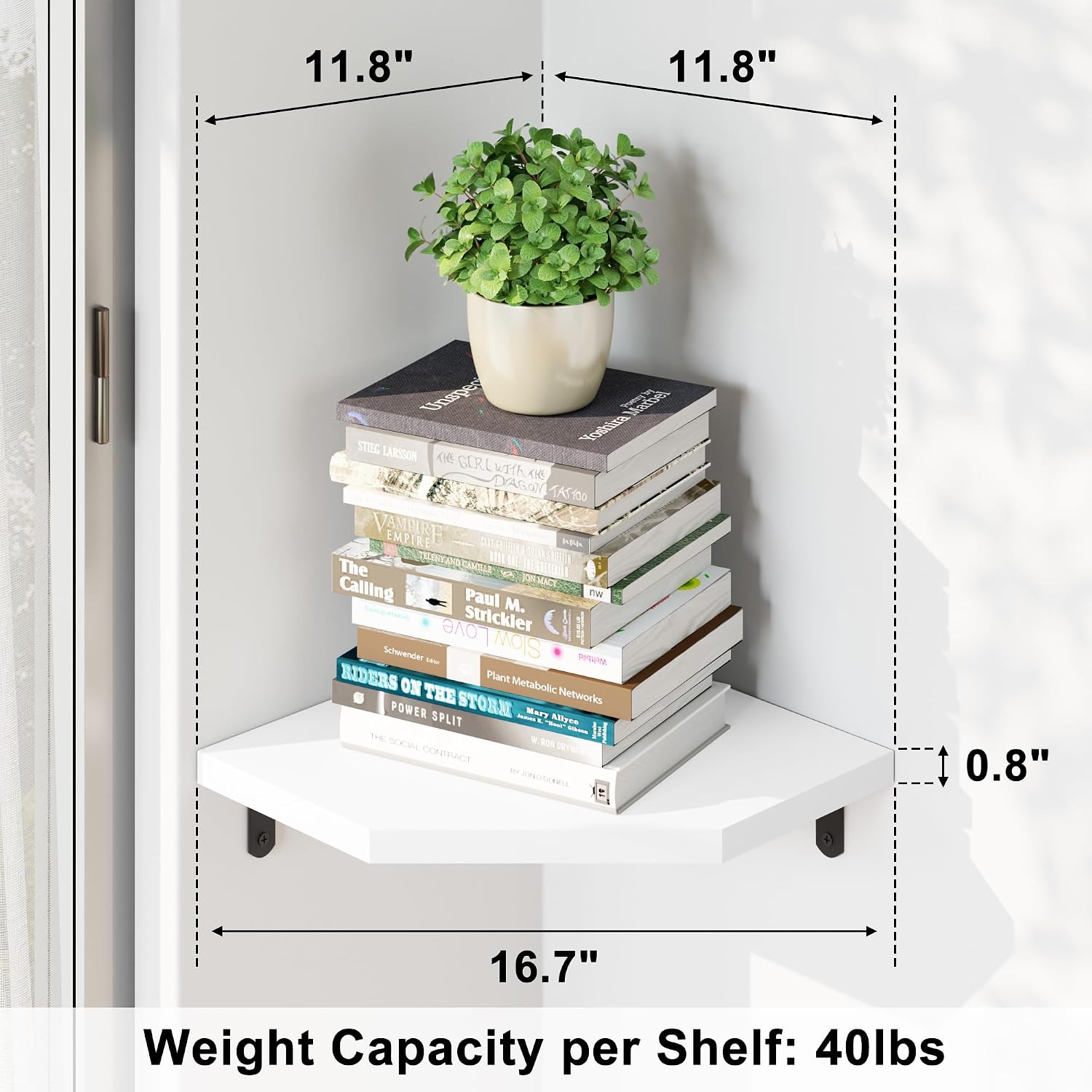Alsonerbay Pine Wood Corner Shelves with Cable Cutout 3-Pack, White image 3
