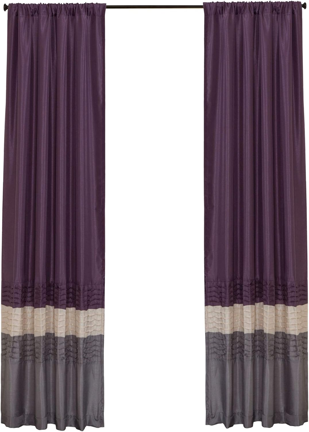 Lush Decor Mia Curtains | Window Panels Drapes Color Block Stripe Set for Living, Dining, Bedroom (Pair), 84” x 54”, Gray/Purple, Model:C00953Q12