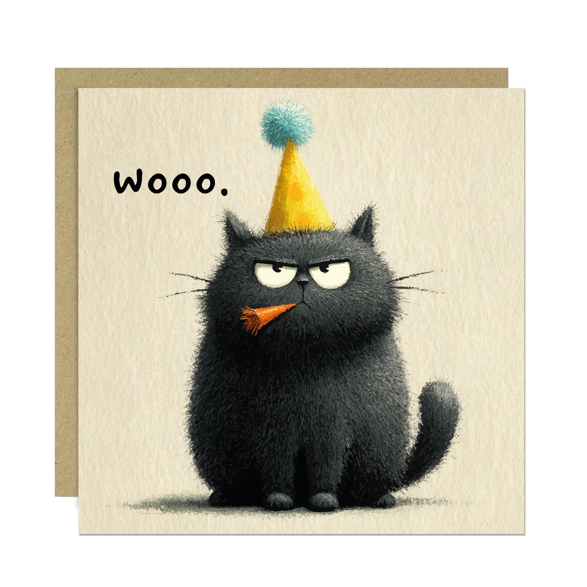 RED OCEAN Funny Cat Birthday Card, Woo Grumpy Cat Card, Sarcastic Birthday Card For Men Women, Cat Lover, Sister, Brother, Friend, With Kraft Envelope