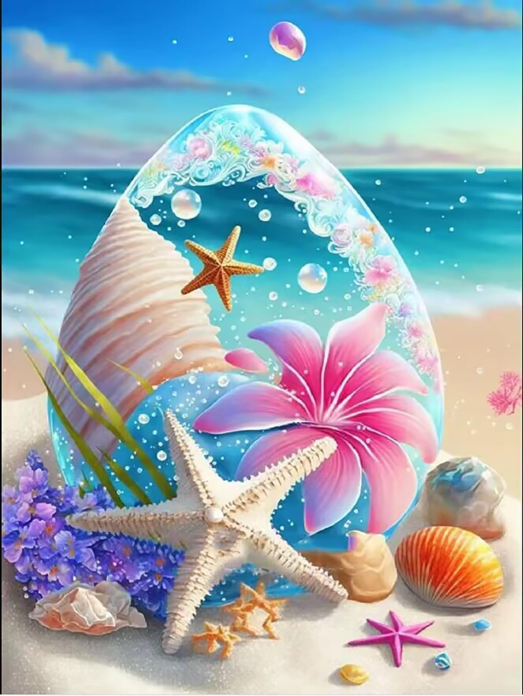 SOTYIOO Diamond Painting Kits for Adults.Beach Diamond Art Full Drill Round Gem Art 5D Diamond Dots Suitable Home Wall Decor 12x16inch