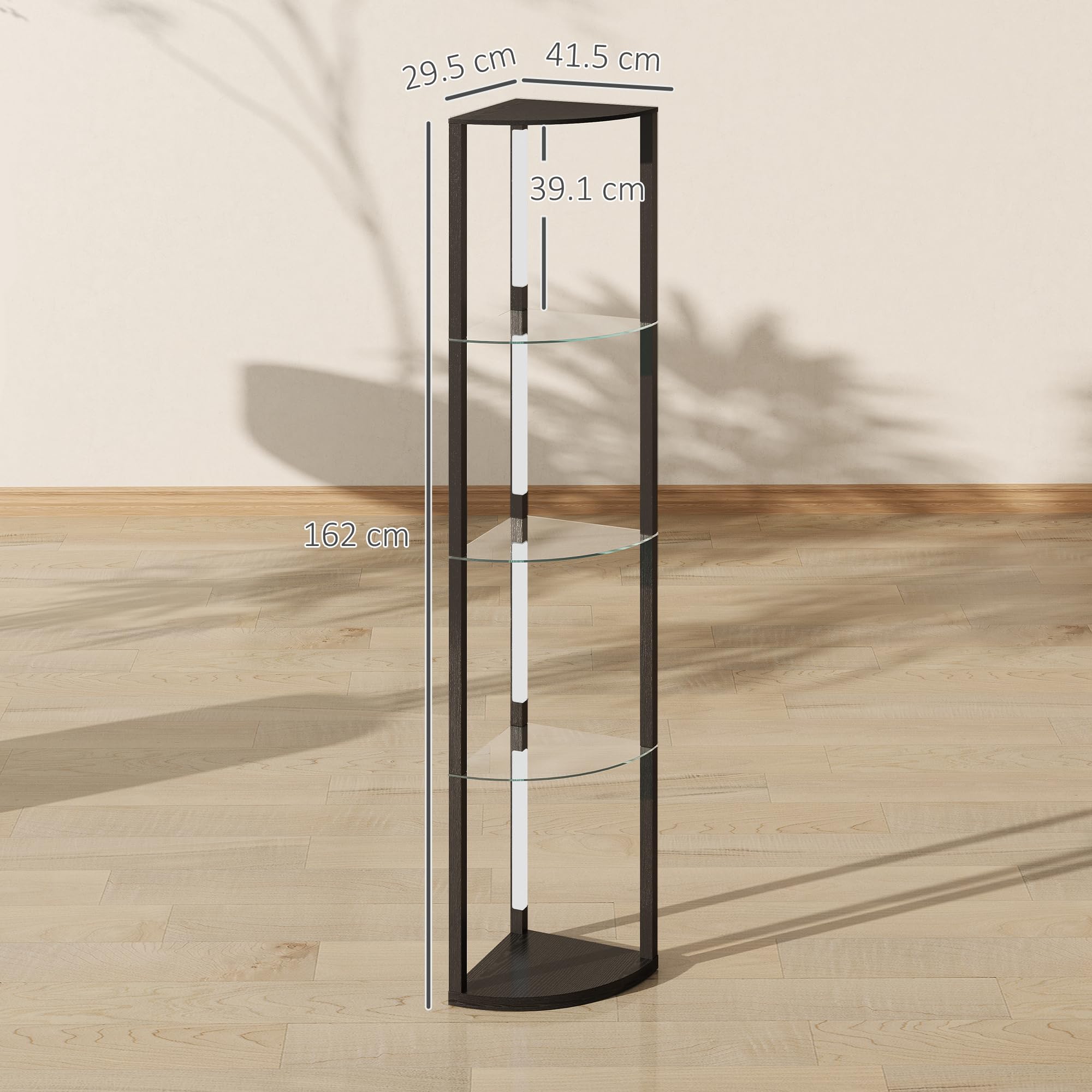 HOMCOM Lampada da Terra con Ripiani in Vetro e Luce LED Nero | Lampada da Pavimento, 3 Livelli di Luminosità, Interruttore a Pedale, per Salotto e Soggiorno