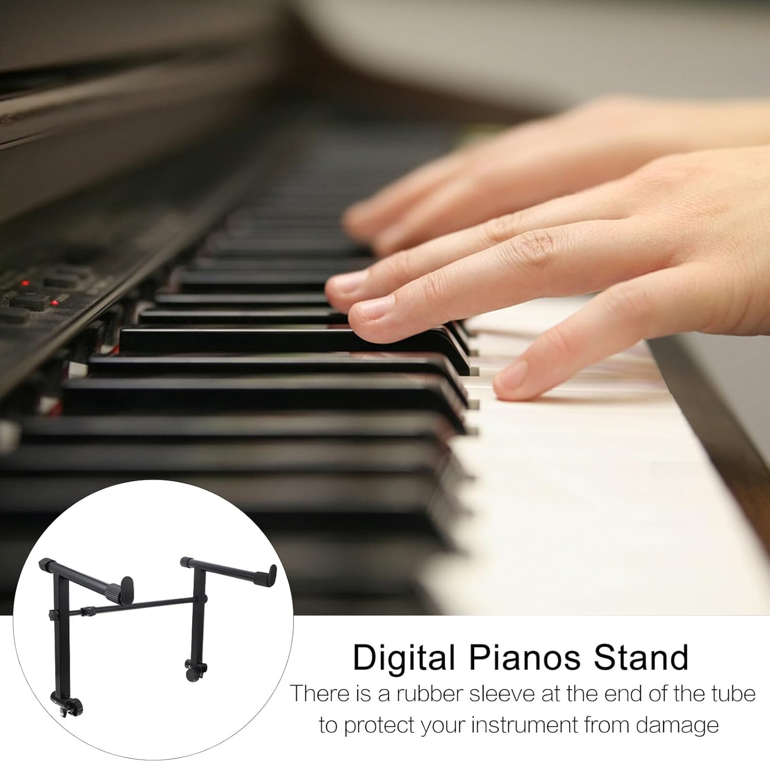 PRETYZOOM Electronic Organ Keyboard Stand Rack Height-enhancing Double-tube Support with Anti-slip Ends Folding Portable Music Keyboard Stand for Home Stage Church Performance Black