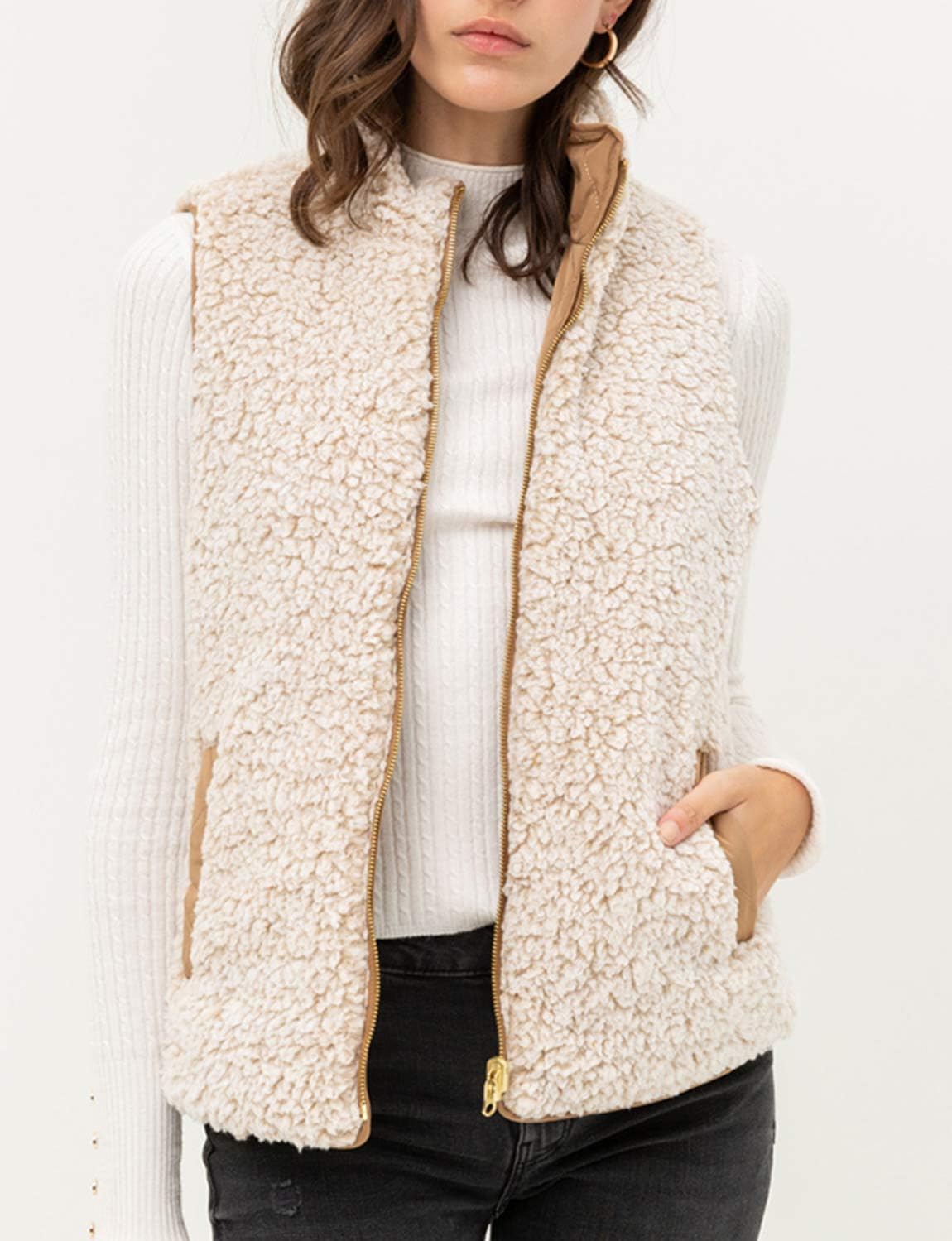 NE PEOPLE Women’s Quilted Vest – Reversible Lightweight Sleeveless Full Zip Up Faux Fur Lining Gilet Jacket with Pockets image 4