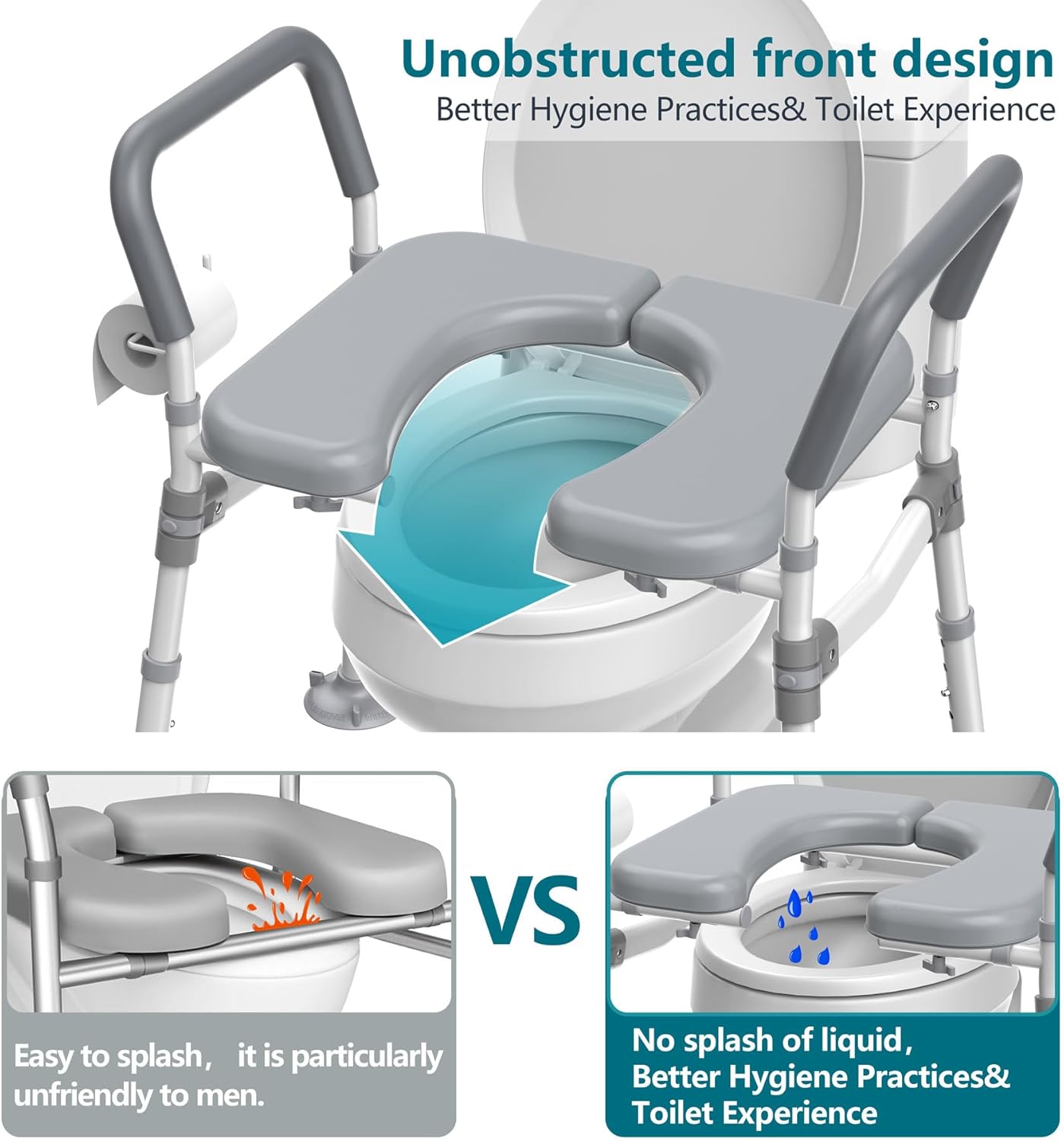 Toilet Seat Riser for Seniors,Heavy Duty Raised Toilet Seat with Handles,Adjustable Width and Height,Elevated Toilet Chair for Elderly,Handicap, Pregnant,Fit Most Toilet,450 LBS