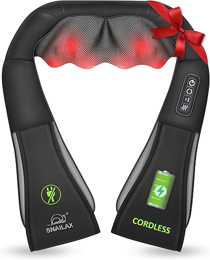 Snailax Cordless Massager - Shiatsu Neck and Shoulder Massager with Heat, Portable, Lumbar, Back Electric Massage Pillow, Christmas Gift