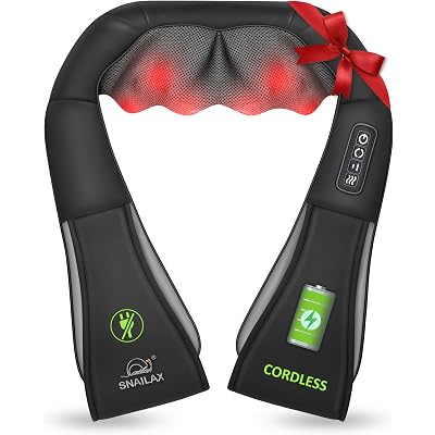 Snailax Cordless Massager - Shiatsu Neck and Shoulder Massager with Heat, FSA Eligible, Portable, Lumbar, Back Electric Massage Pillow, Gift for Woman, Mom, Dad