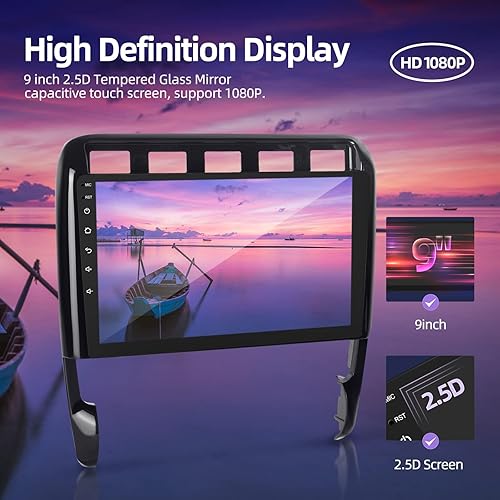 Vista 6 de NHOPEEW Radio Carplay Android para Porsche Cayenne 2003-2010 compatible con Carplay inalámbrico y Android Auto, pantalla táctil de 9 pulgadas